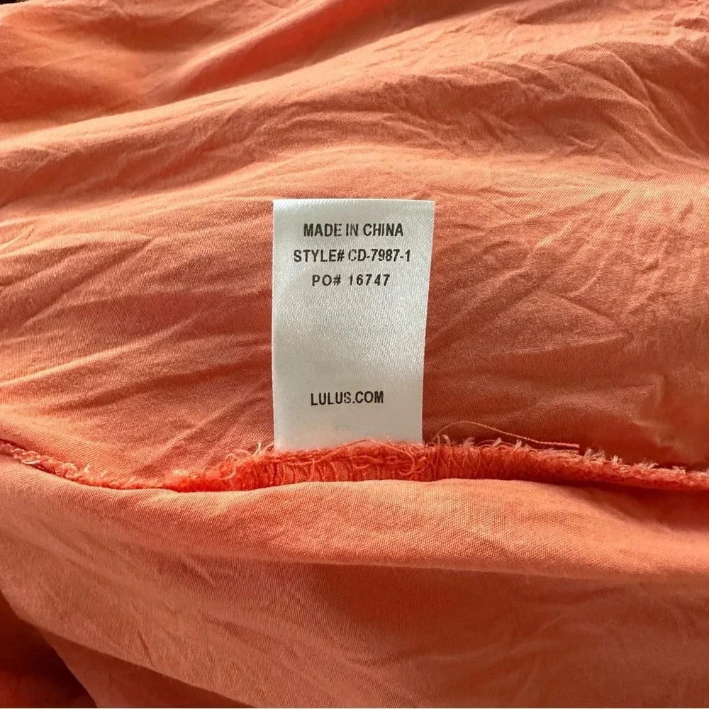 Lulu's Coral Sea Day Skater Dress Tie Front V-neck Flutter Sleeve Size Large - Picture 8 of 9